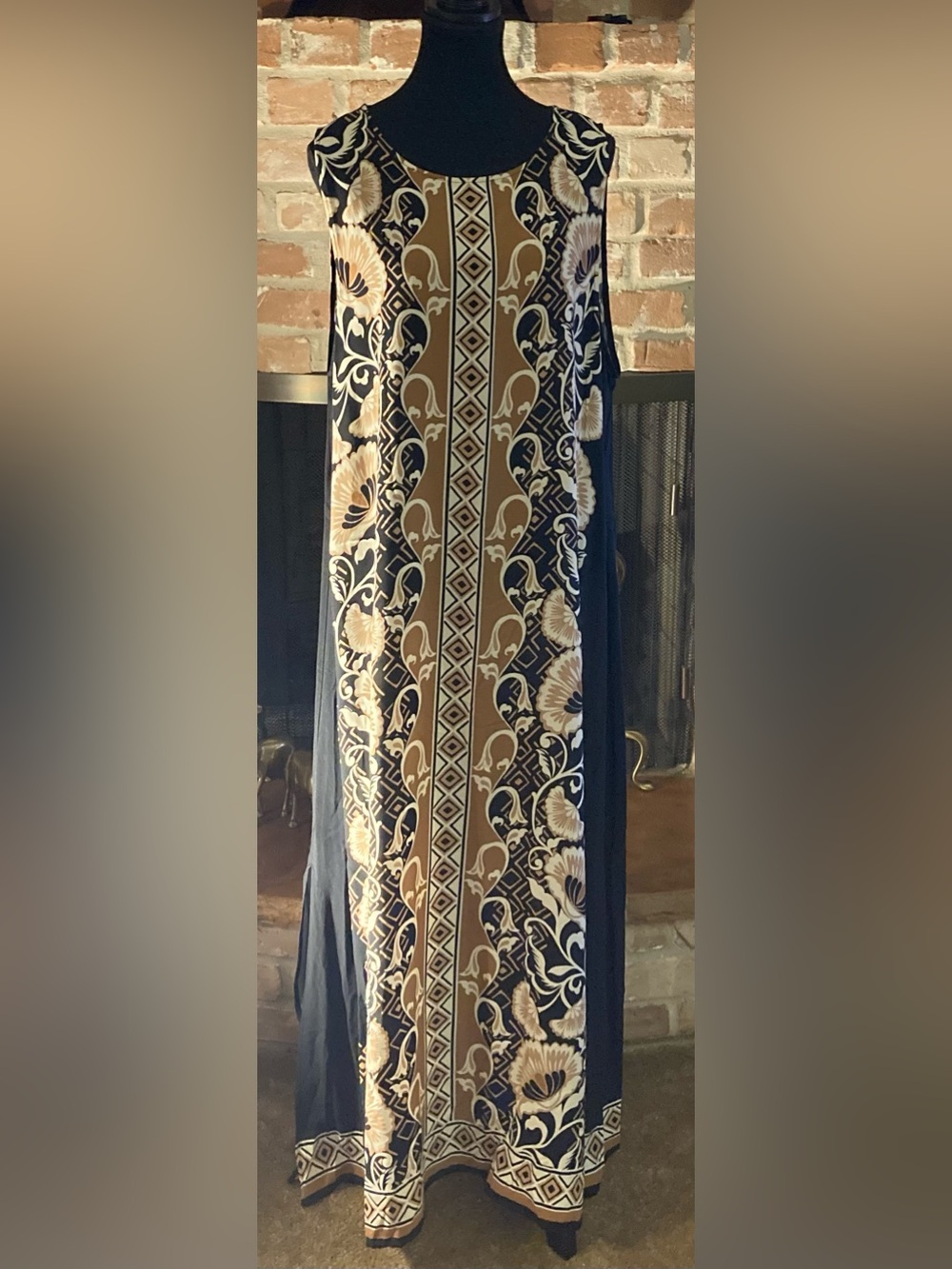 Investments Slim Factor Multi-Print Dress in Black, Tan & Cream